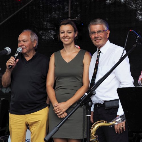Botschafter der Bergstrasse: Nicole Reinhardt, Klaus Schlappner und Bruno Weis von den Original Blütenweg-Jazzern